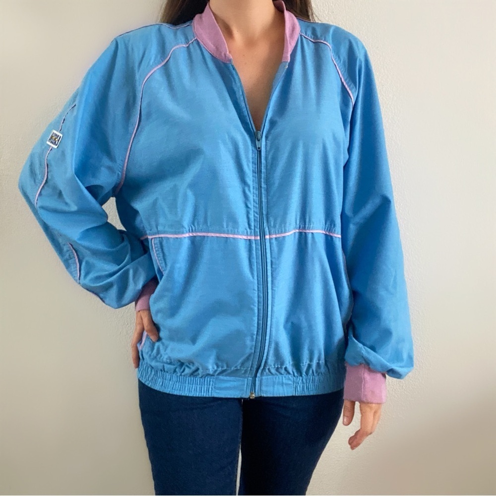 Vintage 80s laguna track jacket blue lavender adult large unisex windbreaker XL